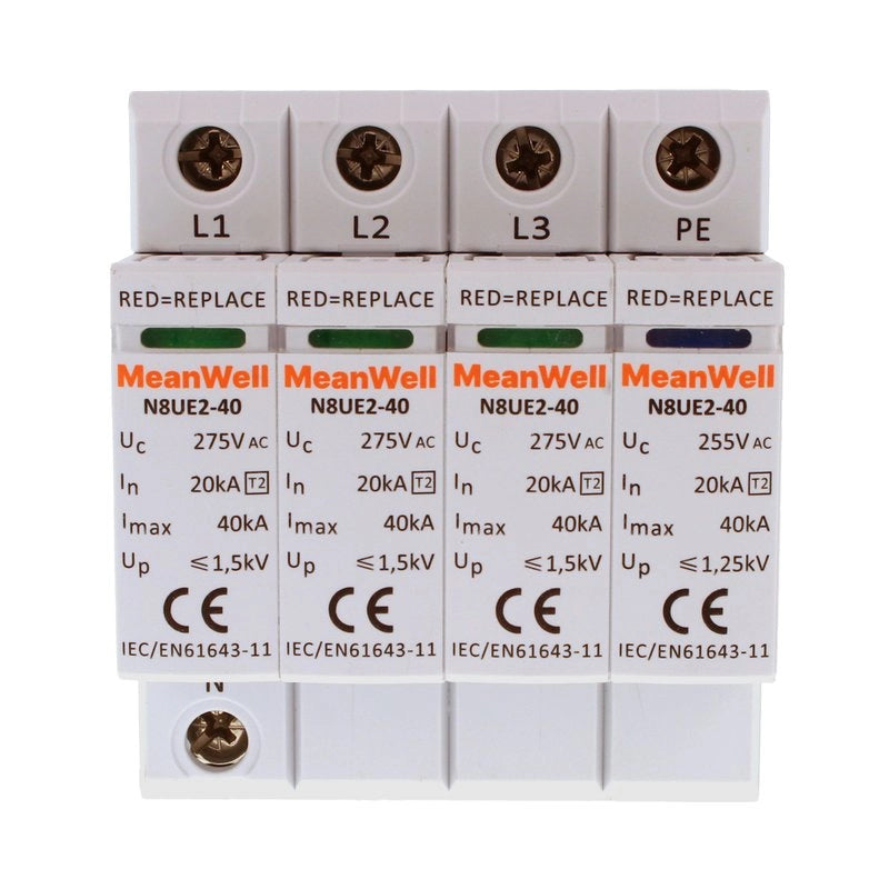 Scaricatore Di Sovratensione MeanWell Tipo 2 T2 3P+Neutro 4M 20kA-40kA AC 275V IP20 IEC61643