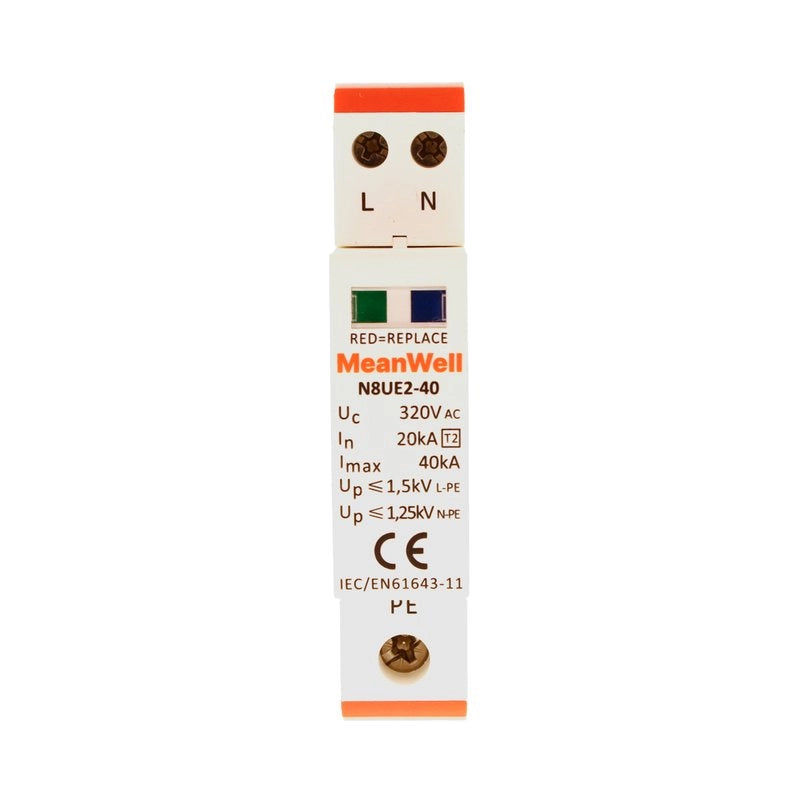 Scaricatore Di Sovratensione MeanWell Tipo 2 T2 1 Polo+Neutro 1M 20kA-40kA AC 320V IP20 IEC61643