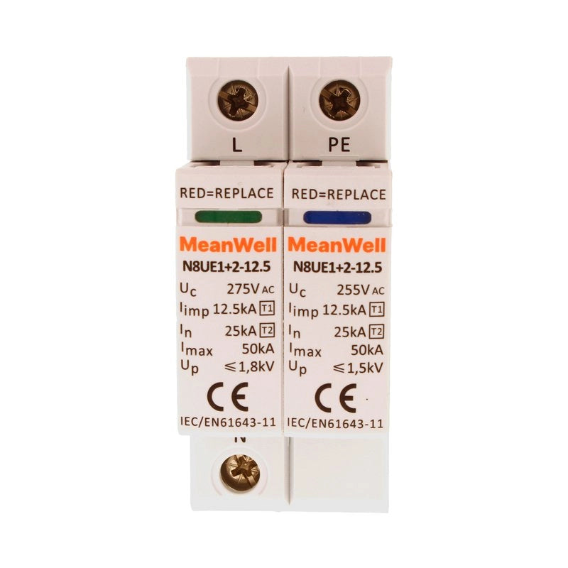 Scaricatore Di Sovratensione MeanWell Tipo 1+2 T1+T2 B+C 1 Polo+Neutro 2M 25kA-50kA 125kV AC 275V IP20 IEC61643