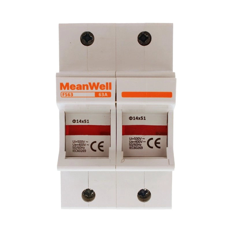Portafusibile MeanWell AC 2P 2M D14X51mm 63A AC 500V IP20 IEC60269
