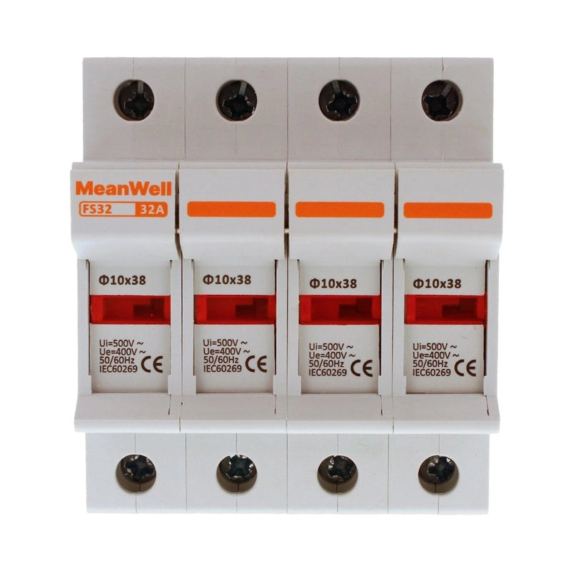 Portafusibile MeanWell AC 4P 4M D10X38mm 32A AC 500V IP20 IEC60269