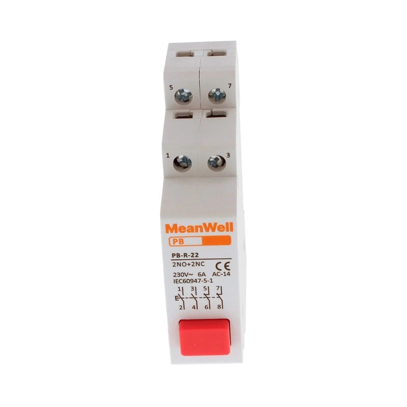 Pulsante con Spia Luce LED MeanWell Rosso 1M 2NO+2NC 16A AC 230V IP20 IEC60947