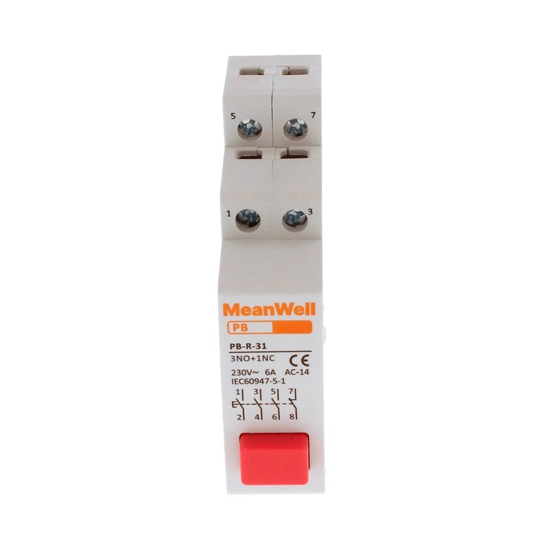 Pulsante con Spia Luce LED MeanWell Rosso 1M 3NO+1NC 16A AC 230V IP20 IEC60947