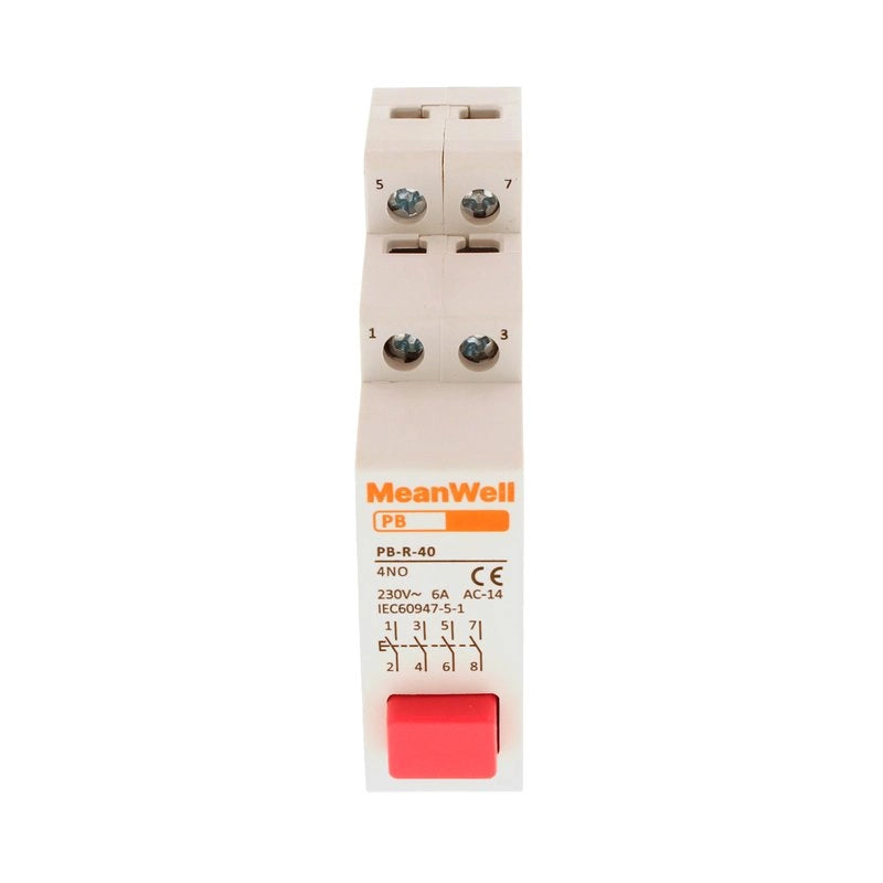 Pulsante con Spia Luce LED MeanWell Rosso 1M 4NO 16A AC 230V IP20 IEC60947