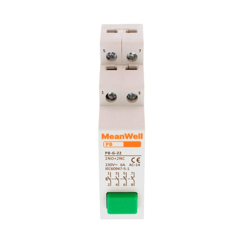 Pulsante con Spia Luce LED MeanWell Verde 1M 2NO+2NC 16A AC 230V IP20 IEC60947