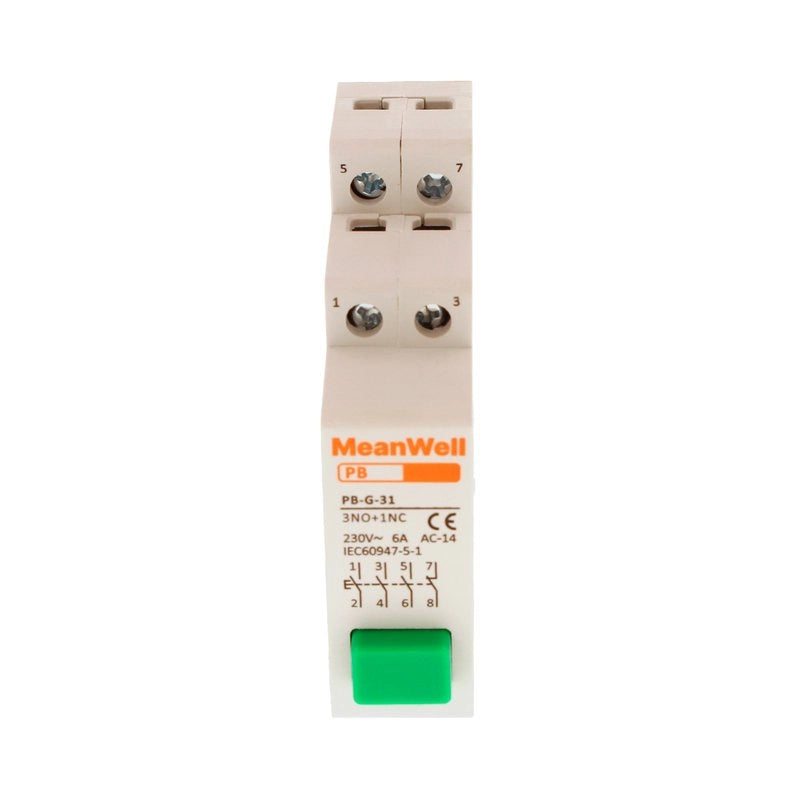 Pulsante con Spia Luce LED MeanWell Verde 1M 3NO+1NC 16A AC 230V IP20 IEC60947