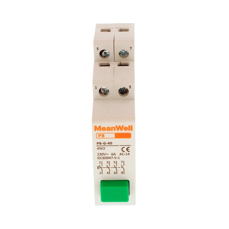 Pulsante con Spia Luce LED MeanWell Verde 1M 4NO 16A AC 230V IP20 IEC60947