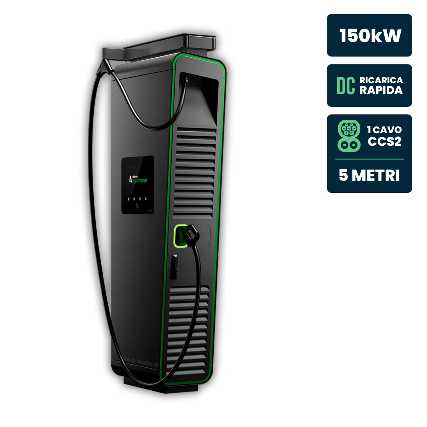 Hypercharger DC 150kW Cavo 5m IP55 IK10 Display Colori 15.6" e RFID