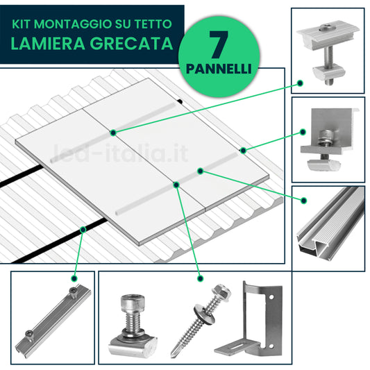 Kit Struttura per 7 Pannelli 30mm su Lamiera Grecata Orizzontale