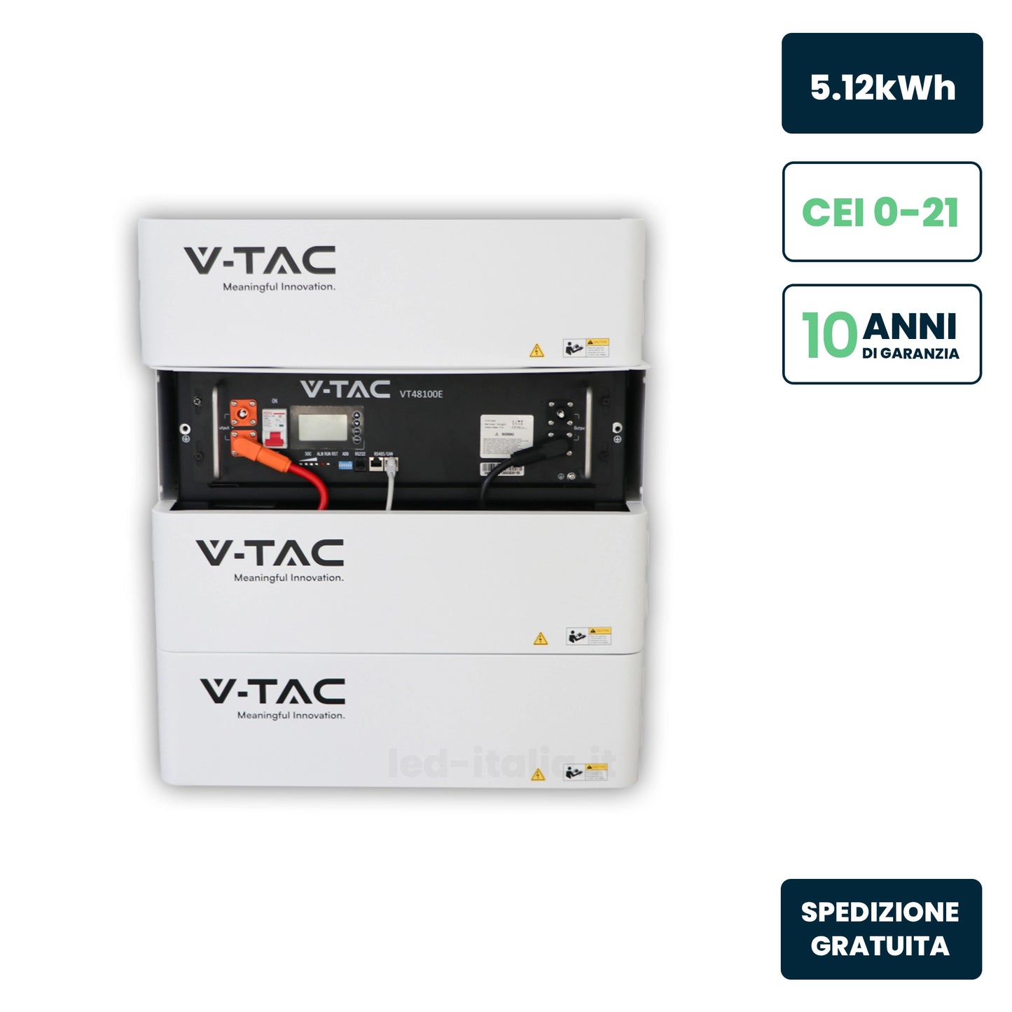 Kit Accumulo Rack 5.12kWh LFP 51.2V 100Ah 100A BMS Bianco CEI 0-21