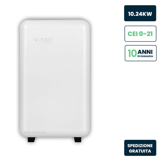 Batteria di Accumulo 10.24kWh al Litio-Ferro-Fosfato LiFePO4 BMS Integrato per Inverter Fotovoltaici CEI 0-21 51.2V 200Ah Schermo Touch Garanzia 10 Anni
