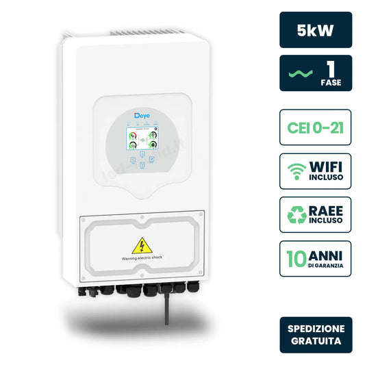 Inverter Ibrido Monofase LV Deye 5kW WiFi CEI 0-21 Bianco IP65
