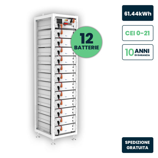 Kit Rack Accumulo HV Deye 61.44kWh LFP 614.4V 100Ah 125A BMS Bianco CEI 0-21