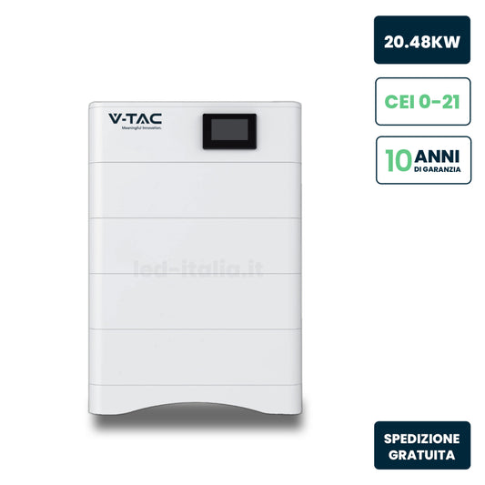 Kit Accumulo HV 20.48kWh LFP 204.8V 100Ah 50A BMS CEI 0-21 Bianco IP65