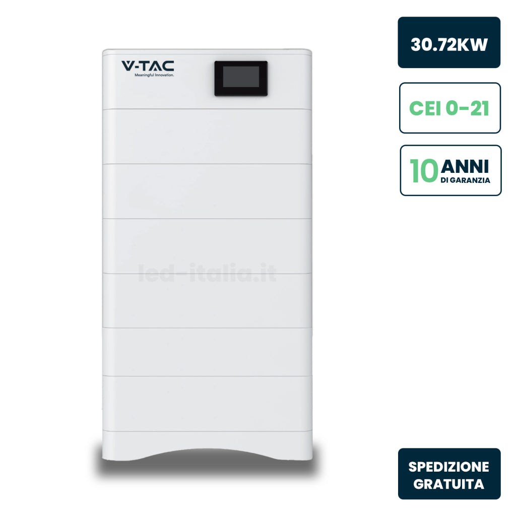 Kit Accumulo HV 30.72kWh LFP 307.2V 100Ah 50A BMS CEI 0-21 Bianco IP65