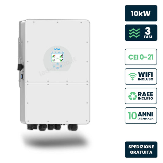 Inverter Ibrido Trifase HV Deye 10kW WiFi CEI 0-21 Bianco IP65