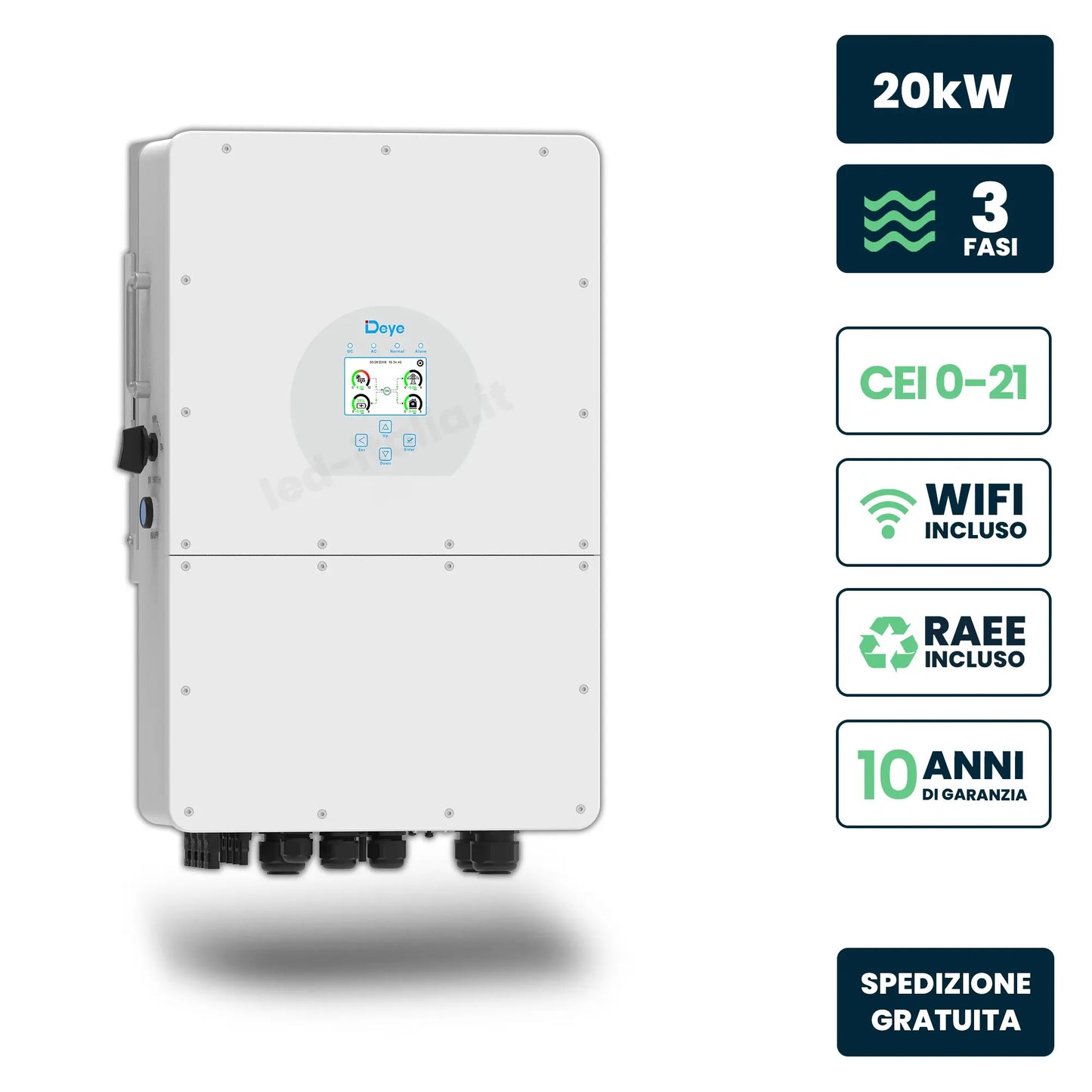Inverter Ibrido Trifase HV Deye 20kW WiFi CEI 0-21 Bianco IP65