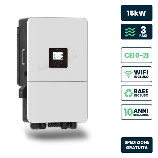 Inverter Ibrido Trifase LV Deye 15kW WiFi CEI 0-21 Bianco IP65