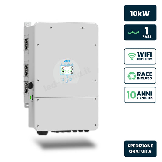 Inverter Ibrido Monofase LV Deye 10kW WiFi senza CEI 0-21 Bianco IP65