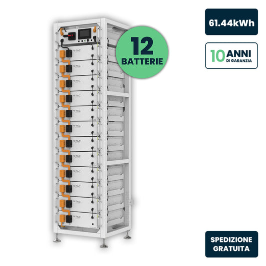 Kit Rack Accumulo HV 61.44kWh LFP 614.4V 100Ah 100A BMS Bianco