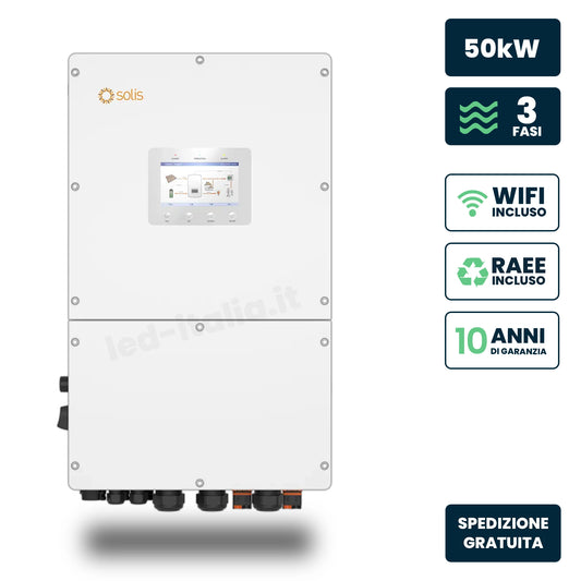 Inverter Ibrido Trifase HV Solis 50kW WiFi CEI 0-21 Bianco IP66