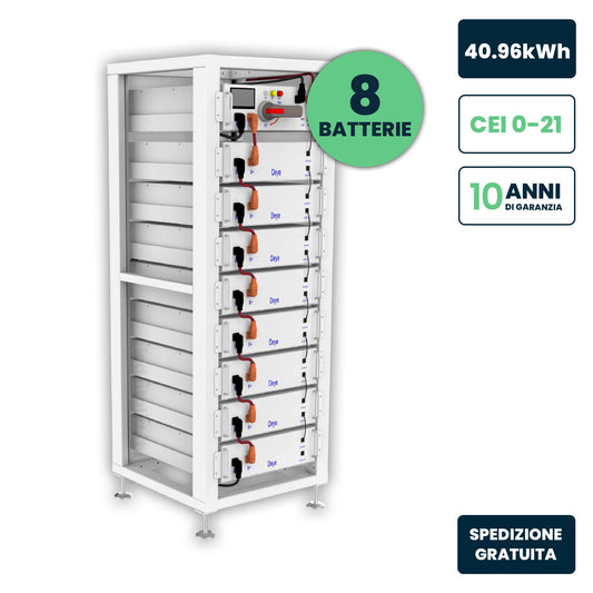 Kit Rack Accumulo HV Deye 40.96kWh LFP 409.6V 100Ah 125A BMS Bianco CEI 0-21