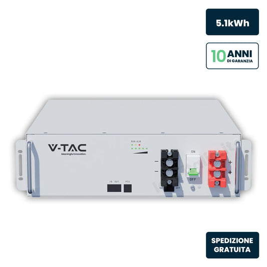 Batteria Accumulo Rack LV 5.12kWh LFP 51.2V 100Ah 100A BMS CEI 0-21 Bianca