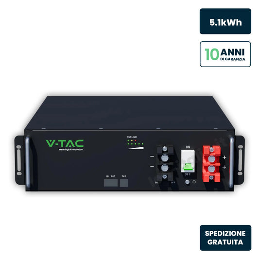 Batteria di Accumulo Rack 5.12kWh LFP 51.2V 100Ah 100A BMS CEI 0-21 Nera