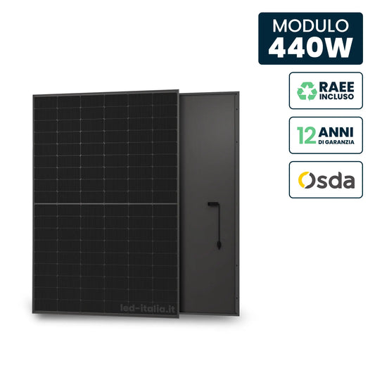 Pannello Solare Fotovoltaico Modulo 440W OSDA Solar TIER-1 Monocristallino N-Type TOPCon Full Black IP67/IP68 1722x1134x30mm