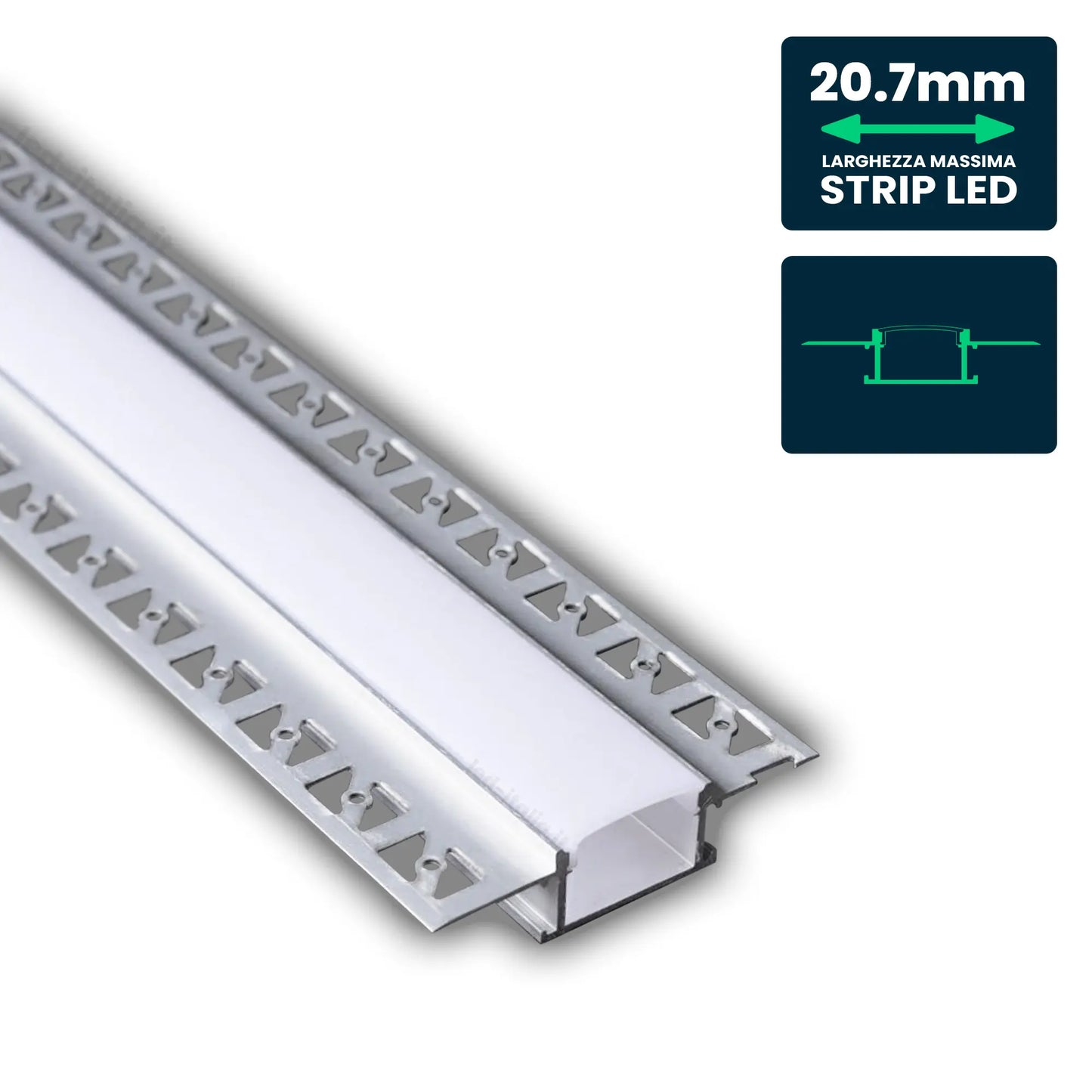 LED Strip Mounting Kit with Diffuser Aluminum Milky Gypsum Wide 2000mm