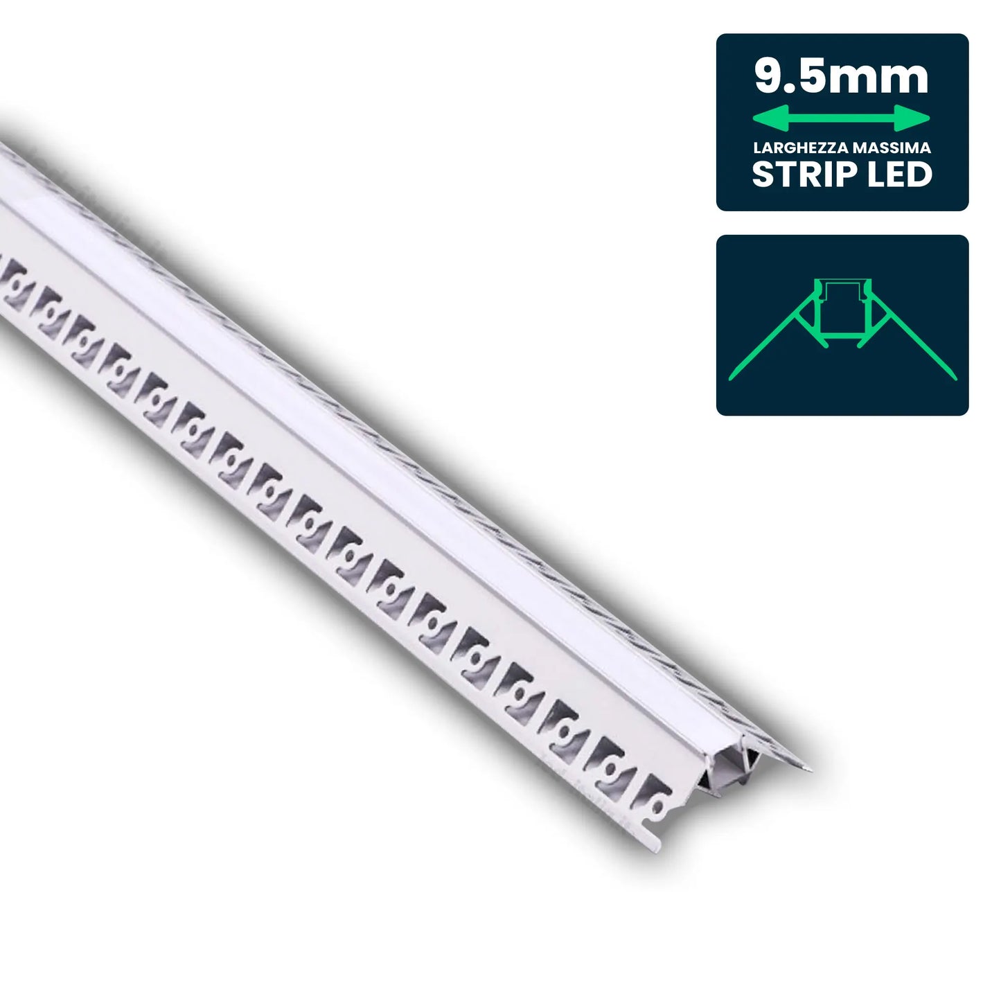 LED Strip Mounting Kit with Diffuser Aluminum Milky Gypsum Outer Corner 2000mm