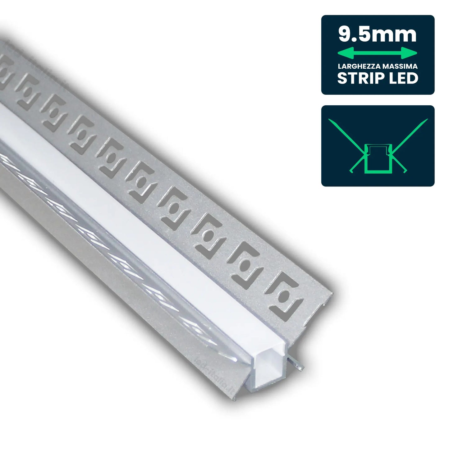LED Strip Mounting Kit with Diffuser Aluminum Milky Gypsum Inner Corner 2000mm