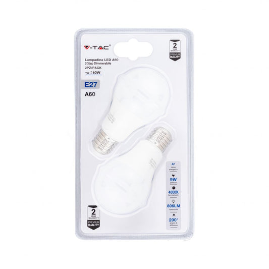 LED Bulb - 9W E27 A60 Thermoplastic 3Step Dimming 4000K (Blister 2 Pezzi)
