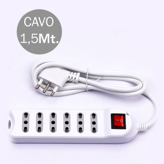 6 Pos Con Interruttore Luminoso 10/16A Bipasso Con Attaco a Parete 250V~Max: 3500W Cavo H05VV-F 3G1.0mmX1.5m Con Spina 16A 2P+T