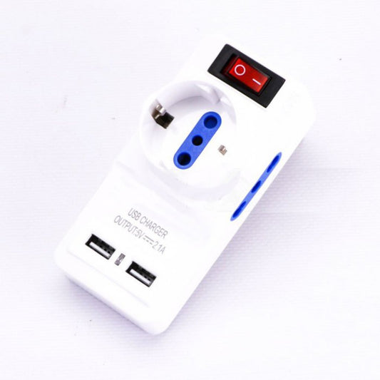 Adattatore 2 vie 10/16A presa Italiana e 1via 10/16A Italiano /Schuko con iterruttore due porte di ricarica USB 2.1A Spina Italiana 16A