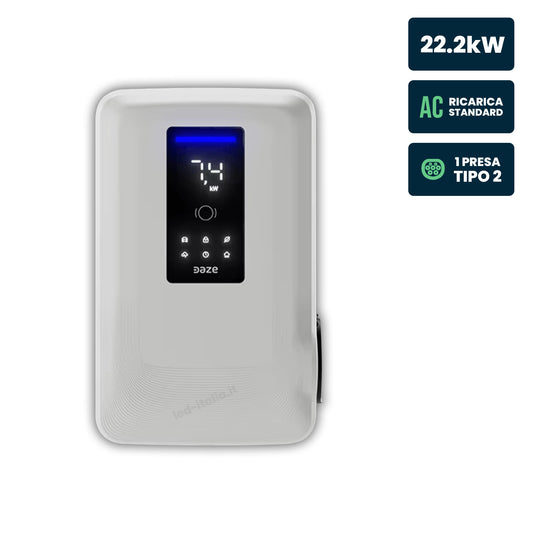 Stazione di Ricarica Dazebox Home S 22.2kW Trifase 32A, IP55 IK10, WiFi e Bluetooth, Wall Box Bianco con Schermo e Connettore Tipo 2, 3 Tessere RFID Incluse