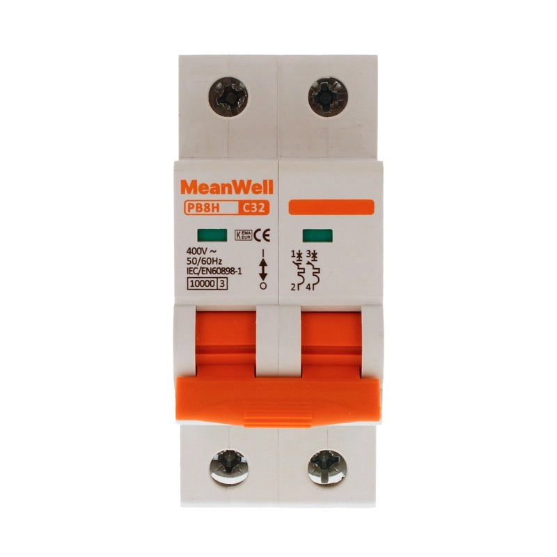 Interruttore Magnetetermico MeanWell Curva C 2P 2M 10kA C32A AC 400V IP20 IEC60898