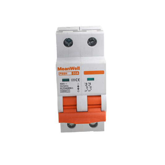 Interruttore Magnetotermico MeanWell Curva D 2P 2M 10kA D16A AC 400V IP20 IEC60898-1