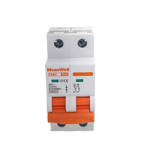 Interruttore Magnetotermico MeanWell Curva D 2P 2M 1kA D20A AC 400V IP20 IEC60898-1