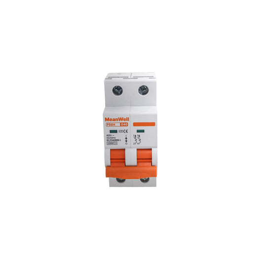 Interruttore Magnetotermico MeanWell Curva D 2P 2M 1kA D40A AC 400V IP20 IEC60898-1