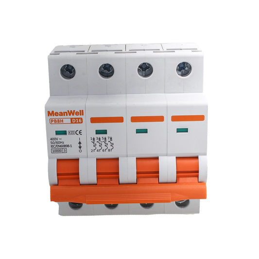 Interruttore Magnetotermico MeanWell Curva D 4P 4M 1kA D16A AC 400V IP20 IEC60898-1