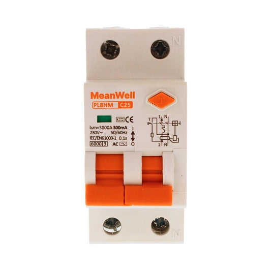 Magnetotermico Differenziale MeanWell Tipo AC Curva C 1P+N 2M 6kA C25A 230V