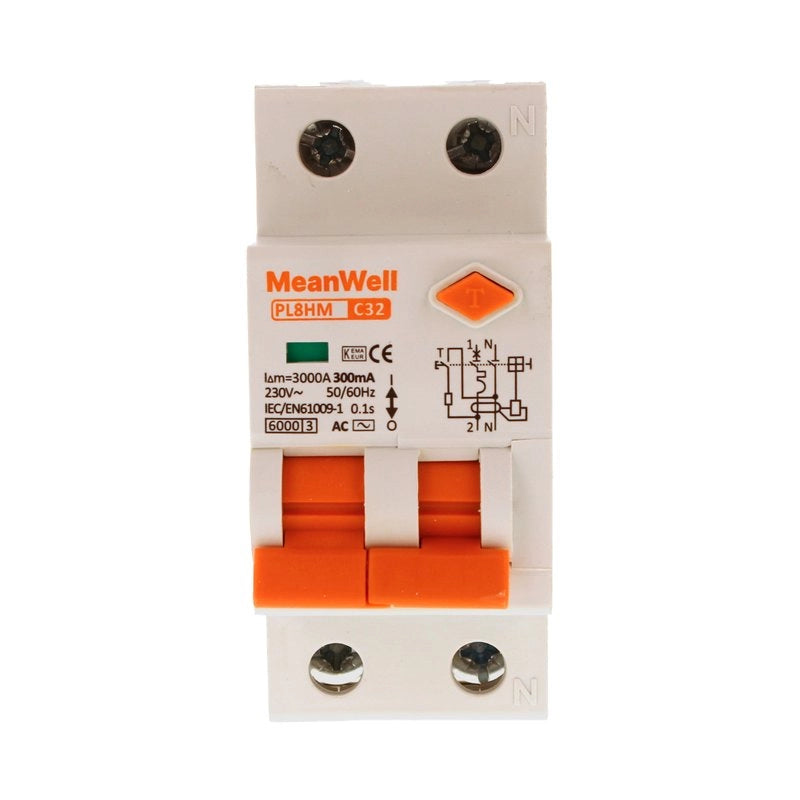 Magnetotermico Differenziale MeanWell Tipo AC Curva C 1P+N 2M 6kA C32A 230V