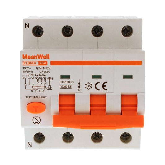 Magnetotermico Differenziale MeanWell Tipo AC Curva C 3P+N 4M 6kA C25A 400V