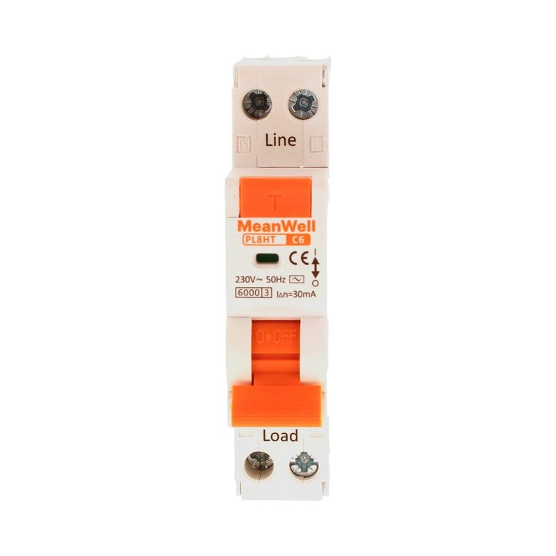 Magnetotermico Differenziale MeanWell Tipo AC Curva C 1P+N 1M 6kA C6A AC 230V