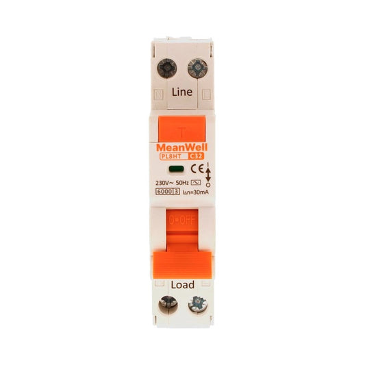 Magnetotermico Differenziale MeanWell Tipo AC Curva C 1 Polo+Neutro 1M 6kA 30mA C32A 230V IP20 IEC61009