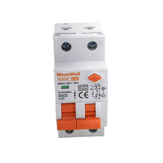 Interruttore Magnetotermico Differenziale Doppia Leva Tipo A Curva C 1P+N 2M 6kA 300mA C16A AC 230V IP20 IEC61009-1