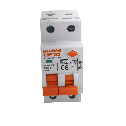 Interruttore Magnetotermico Differenziale Doppia Leva Tipo A Curva C 1P+N 2M 6kA 300mA C25A AC 230V IP20 IEC61009-1