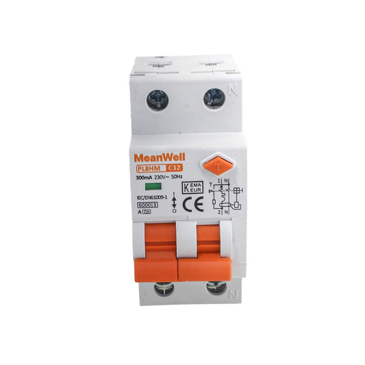 Interruttore Magnetotermico Differenziale Doppia Leva Tipo A Curva C 1P+N 2M 6kA 300mA C32A AC 230V IP20 IEC61009-1