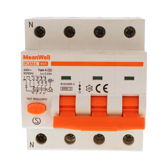 Magnetotermico Differenziale MeanWell Tipo A Curva C 3P+N 4M 6kA C40A AC 400V